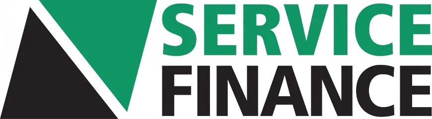 Service Finance logo featuring a green and black geometric design to the left of the words "Service Finance" in bold capital letters.